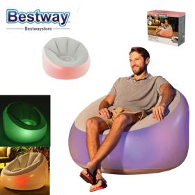 كرسي بذراعين قابل للنفخ مع إضاءة LED مدمجة بـ 7 ألوان، الجزء العلوي ناعم، 102x97x71 سم