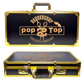 حقيبة حلاقة احترافية من الألومنيوم باللون الذهبي مع شعار