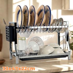 Égouttoir à Vaisselle Double Tier 33x47x22cm 