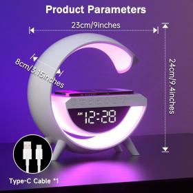 مصباح مع شاحن لاسلكي ومكبر صوت بلوتوث