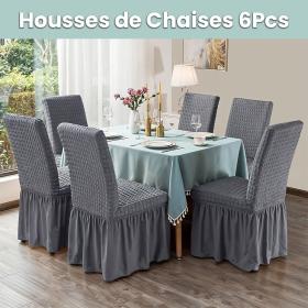 طقم 6 أغطية كراسي مطاطية – مع تنورة طويلة وأسلوب أنيق