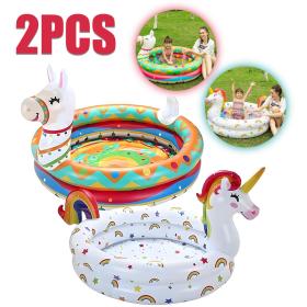 طقم مسبحين قابلين للنفخ للأطفال بتصميم وحيد القرن واللاما للمرح الصيفي.
