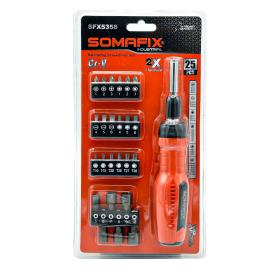 طقم مفكات براغي SOMAFIX SFX5358 مكون من 25 قطعة من الصلب Cr-V