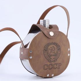 قارورة معدنية محمولة 1200 مل من الفولاذ المقاوم للصدأ مع غلاف جلدي للأنشطة الخارجية