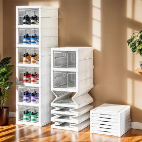 منظم أحذية شفاف قابل للطي بـ6 مستويات، سهل التركيب ويوفّر مساحة تخزين عملية.