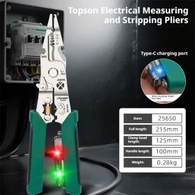 كماشة تجريد أسلاك متعددة الوظائف مع فاحص جهد مدمج لأعمال كهربائية دقيقة وآمنة.