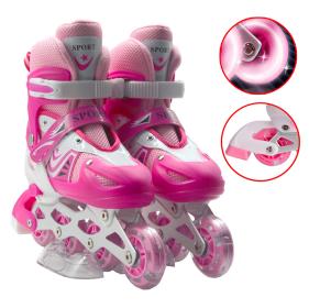 بكرات محاذاة مريحة للأطفال مع عجلات RGB - مقاس وردي 35-38 / 38-42