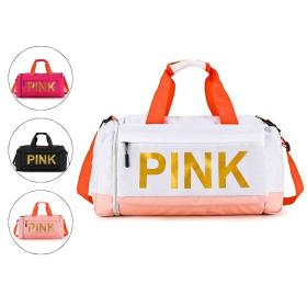 حقيبة تسوق وردية اللون ذات سعة كبيرة وحقيبة تدريب مع فصل جاف ورطب للأحذية