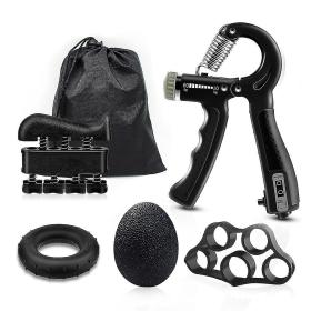 مجموعة تقوية قبضة اليد (5 قطع) مدرب قوة القبضة، تمرين الساعد، مقوي أصابع قابل للتعديل، حلقة وكرة إجهاد مع حقيبة حمل بالحجم الكامل (5 قطع)