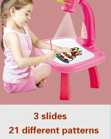 طاولة رسم مع جهاز عرض 24 صورة مختلفة - لوحة رسم - وردي